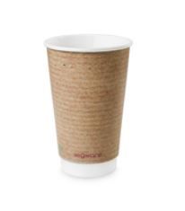 Hot Cup, 16oz, Double Wall, Compostable, Kraft