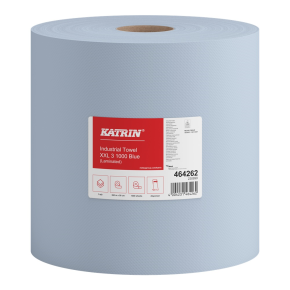 Katrin 464262 Industrial Wiping Roll XXL,1000 Sheets 3-Ply Laminated Blue
