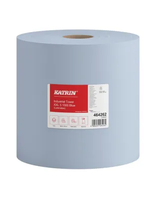 Katrin 464262 Industrial Wiping Roll XXL 1000 Sheets 3-Ply Laminated Blue