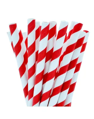 Biodegradable Paper Straight Jumbo Straw 200mm Red Stripe
