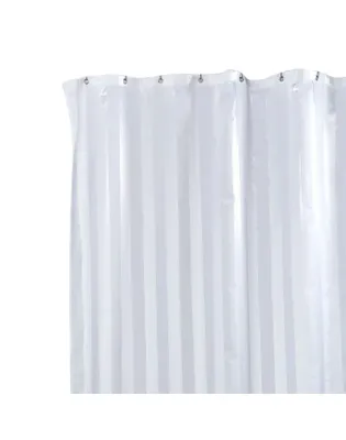 JanSan Satin White Strip Shower Curtain