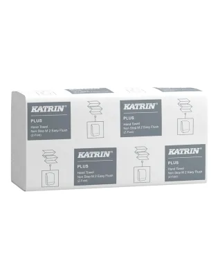 Katrin 61624 Plus z-Fold Hand Towel Non Stop EasyFlush M2 2 Ply White Handy Pack
