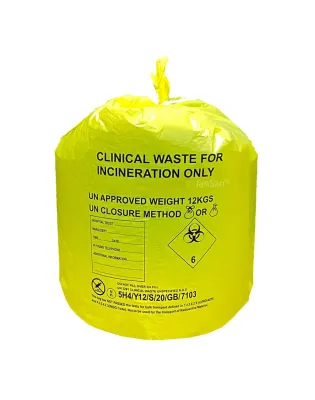 JanSan Clinical Waste Inceneration Refuse Refuse Sacks Medium Duty 90L 12kg Yellow