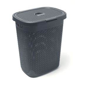 Laundry Hamper, Rattan Effect, Grey, 50L
