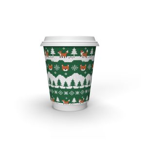 Hot Cup, 12oz, Double Wall, Compostable, Christmas