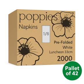 Poppies White 33cm 2 Ply 8 Fold Napkins Pallet