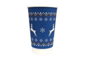 Hot Cup, 16oz, Double Wall, Christmas Blue