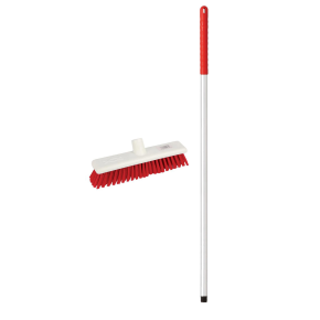 JanSan Washable Stiff Broom Complete Red 12"