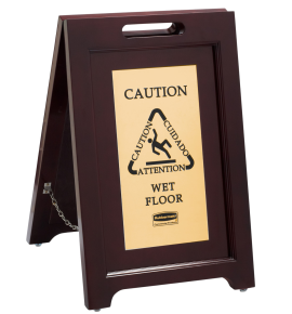 Wet Floor Sign, Wooden, Brass Plated