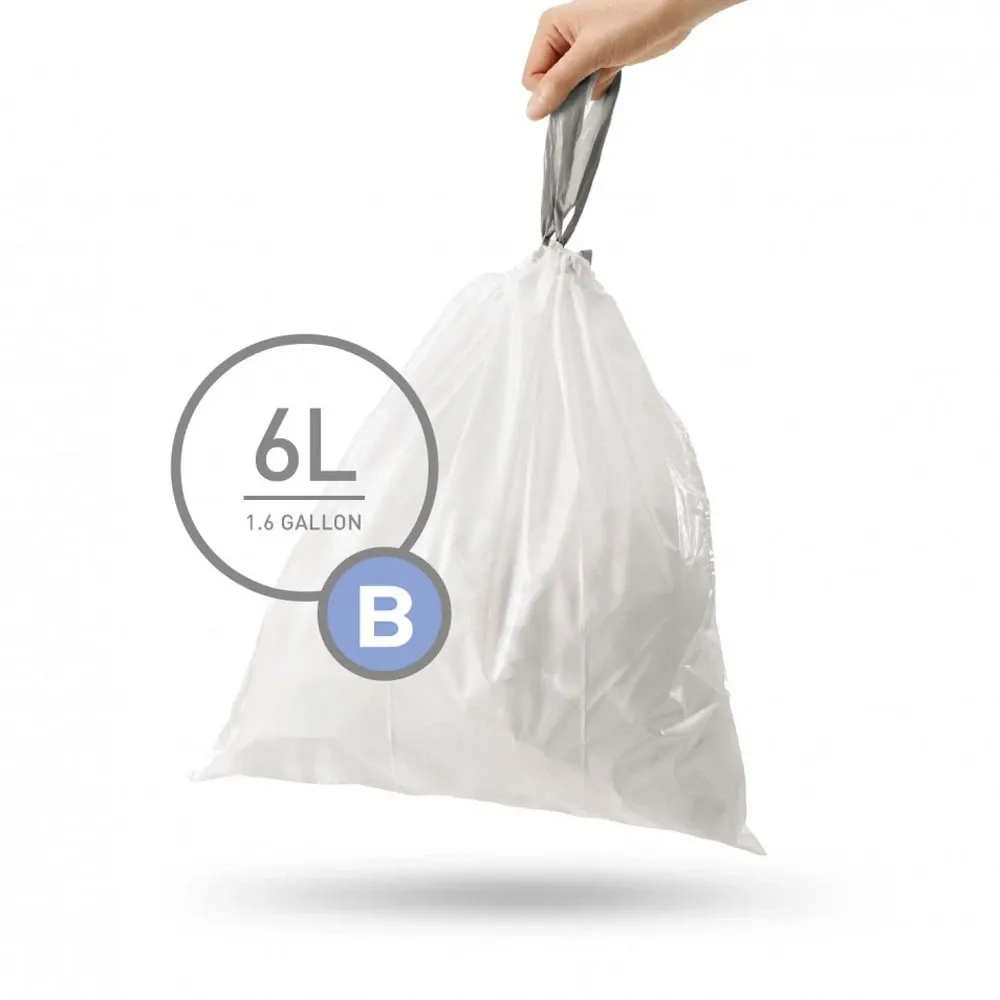 simplehuman Code B Custom Fit Drawstring Trash Bags in  Dispenser Packs, 90 Count, 6 Liter / 1.6 Gallon, White : Health & Household